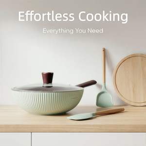 Contacta con Atención al Cliente, Juego de Woks Antiadherentes, Fondo Compuesto, Mango Resistente a Altas Temperaturas, Sartén de Color Sólido, Utensilios de Cocina - Product Image 5