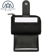 Porte-monnaie en cuir véritable avec logo personnalisé Mount Yanzhi, blocage RFID, mini porte-cartes à fermeture éclair, pochette unisexe pour pièces de monnaie