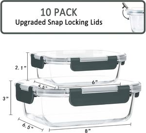 Customized 10-Pack High Borosilicate Glass <b>Square</b> Food Storage Container <b>Set</b> BPA Free Microwave Safe Airtight Lid Stackable - Product Image 2