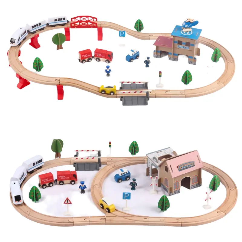 CMC DIY Wooden Train Track Set Kids Wooden Railway Puzzle Slot Transit Tracks Rail Transit Train Ralwiay Toys For Children