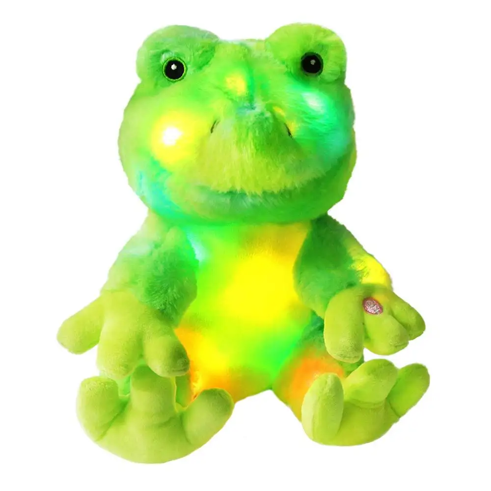 Rana verde suave de peluche para bebé, juguete de luz led personalizado, barato, venta al por mayor