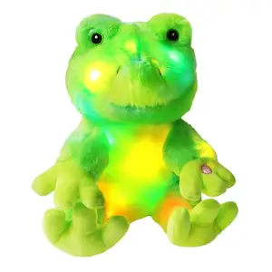 Özel ucuz toptan yumuşak yeşil kurbağa dolması peluş led ışık oyuncak bebek için