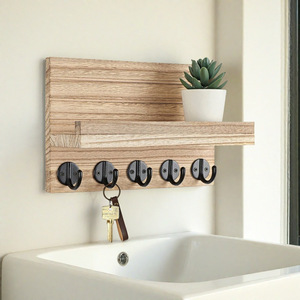 Wooden Key Holder <b>Wall</b> <b>Mounted</b> With <b>Shelf</b> For Keys And Mail Storage Rectangle Shape - Product Image 1