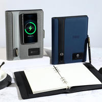 Carnet organisateur/agenda A5 personnalisé avec recharge sans fil, impression sérigraphiée, coffret cadeau d'affaires, couverture rigide en cuir, feuilles mobiles