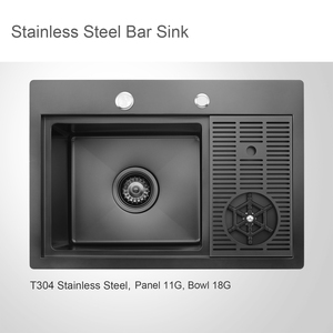 Évier de bar à cuve unique en acier inoxydable noir avec rince-verre et planche à découper - Product Image 4