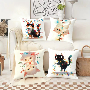 可爱的猫咪被彩灯环绕，装饰着舒适的节日枕头，为圣诞节增添欢乐气氛。 - Product Image 2