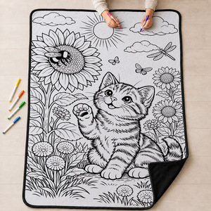 Couverture à colorier personnalisable pour enfants, activité parent-enfant, motif animalier et floral à lignes blanches, lavable - Product Image 5