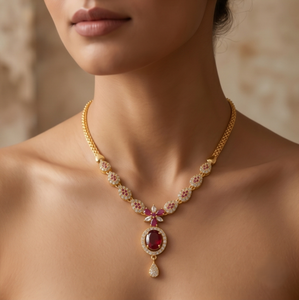 DIVYORO Collar con colgante ovalado de rubí, joyería de moda chapada en oro para mujer, elegante colección para bodas y fiestas - Product Image 6