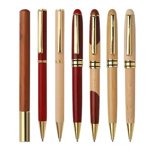 Relatiegeschenk Luxe Retro Balpennen Met Aangepaste Logo Inktpen Handtekeningen Graveren Houten Pen Voor Promotie