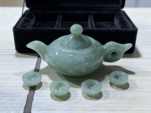 طقم شاي من اليشم الطبيعي، إبريق وأكواب شاي مصغرة منحوتة يدويًا، ديكور أنيق لحفل الشاي الصيني، صنع في الصين - Product Image 2