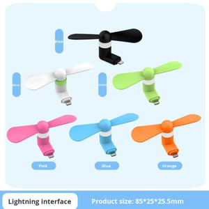 พัดลมมือถือขนาดเล็ก 3-in-1 พรีเมียม น้ำหนักเบา มอเตอร์ไร้แปรงเสียงเบา ผลิตจากพลาสติก สำหรับโทรศัพท์ iPhone Android และ Type-C - Product Image 4