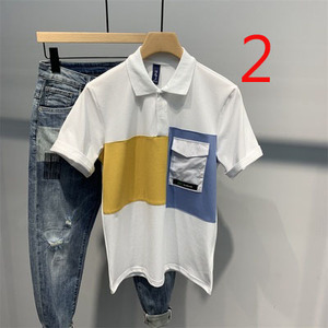 Le strisce estive della maglietta 3235 da uomo erano sottili a mezza manica sottili 2025 nuove maniche corte alla moda Standard ricamate - Product Image 2