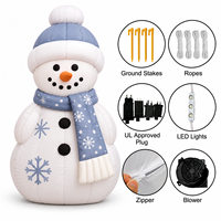 Bonhomme de neige gonflable de 1,5 m avec écharpe bleue et bonnet, bonhomme de neige lumineux à LED pour la décoration de Noël en extérieur