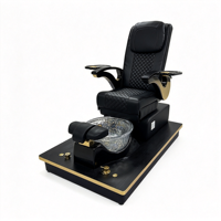 Fauteuil de pédicure de luxe noir et or avec bol en verre transparent, fauteuil de massage électrique inclinable, fauteuil de spa pour les pieds, fauteuil de salon de manucure