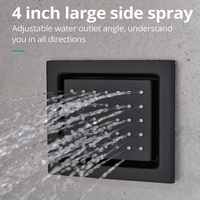 Ensemble de douche moderne en acier inoxydable noir 500x360mm avec LED, pommeau de douche thermostatique 4 voies à effet pluie, jets et massage pour usage hôtelier