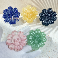 Figura Decorativa Gótica de Piedra Natural Tallada en Cristal con Flores y Calaveras en el Centro, Adorno Artesanal de Reiki