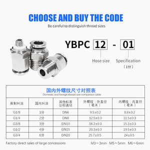 YBPC Khớp Nối Ống Thép Không Gỉ Ren Đực Khớp Nối Ống Đẩy Nhanh - Product Image 2