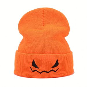 Cappello di Lana Ricamato con Zucca di Halloween e Piccolo Diavolo, Divertente Pullover in Maglia Arancione per Uomo e Donna - Product Image 5