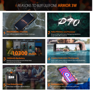 โทรศัพท์มือถือ Ulefone <span class=keywords><strong>Armor</strong></span> <span class=keywords><strong>3W</strong></span> กันน้ำ ทนทาน มาตรฐาน IP68 IP69K ระบบปฏิบัติการ Android 9.0 ชิปเซ็ต Helio P70 หน่วยความจำ 6GB+64GB รองรับ NFC เวอร์ชันสากล รองรับ 4G-LTE - Product Image 5