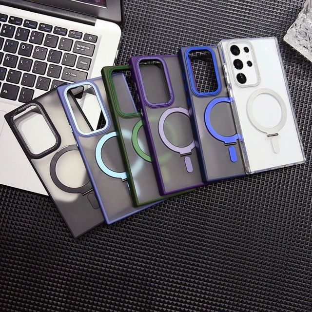 For S25 Ultra Magnetic Mobile Phone Case with Ring Holder PCTPU Material Matte Finish Ins Style Protective Case