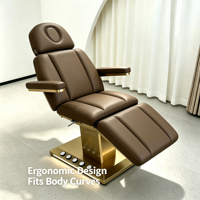 Fauteuil de beauté électrique à 3 moteurs avec base dorée, réglable, pour soins du visage et tatouages, avec tabouret, chariot de beauté et lumière LED