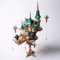 Kit de construction de château féerique à vapeur Cat Fantasy, modèle de diorama, puzzle 3D en bois semi-fini, jouet DIY, cadeau d'anniversaire, maison de poupée