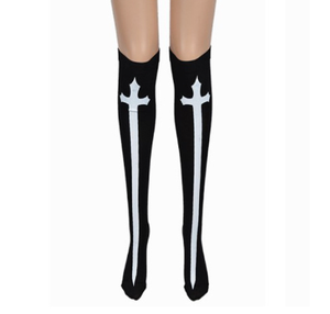 2025 mujeres góticas Halloween negro <span class=keywords><strong>muslo</strong></span> medias altas cráneo <span class=keywords><strong>esqueleto</strong></span> impreso sobre la rodilla calcetines largos Cosplay medias - Product Image 5
