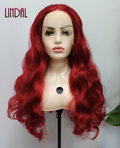 Ldal-peluca sintética con encaje frontal color rojo oscuro, pelo sintético largo con parte libre, color rojo vino tinto, gran oferta, ebay - Product Image 2