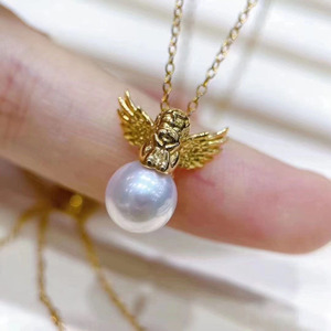 WENCHI S925 <b>Silver</b> DIY Angel Simple Necklace Pendant with 9-11mm Beads Empty <b>Bracket</b> Premium Pearl Accessories China Model 10529 - Product Image 1