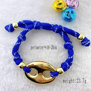 Nouveau <span class=keywords><strong>bracelet</strong></span> en corde tressée plaqué cuivre 18 carats avec perles lisses et finition goutte d'huile, réglable - Product Image 6