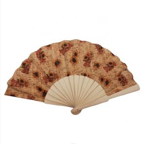 En stock : Éventail en bois de 23 cm avec tissu en liège écologique, couleurs naturelles et personnalisables pour cadeaux promotionnels et fournitures de fête - Product Image 5