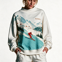 Chemisier tricoté pour femme à col montant, motif imprimé mignon, broderie 3D, style décontracté pour l'hiver et l'automne