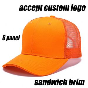 6 Panel <b>Plain</b> Mesh <b>Baseball</b> <b>Cap</b> Blank Custom Logo Sport <b>Cap</b> Solid Color Casual Curved Sandwich Trucker Hats - Product Image 4