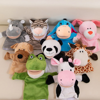 Marionnette à main en peluche animaux mignons 25 cm : Loup, Lion, Crocodile, Vache – Jouet éducatif pour bébé et enfant