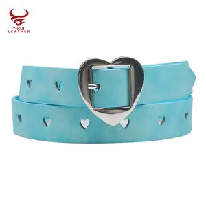 Nieuwe Designer Love Gesp Holle Pu Lederen Riem Voor Kinderen Mode Blauwe Leren Meisjes Riem Met Hart Riem Gesp