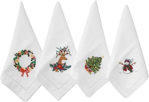 Tovaglioli Natalizi Ricamati a Mano in Misto Cotone e <span class=keywords><strong>Lino</strong></span>, Tovaglia <span class=keywords><strong>da</strong></span> <span class=keywords><strong>Tavola</strong></span> Festiva, 4 Stili <span class=keywords><strong>di</strong></span> Tovaglioli Stampati per Casa e Aereo - Product Image 2