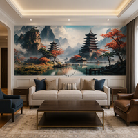 Papier peint mural auto-adhésif imperméable, paysage de pagode asiatique, brumeux, montagne chinoise, lac, pour la décoration murale intérieure de la maison