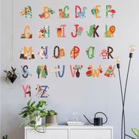 Autocollants muraux d'animaux colorés, salle de classe, dessin animé, alphabet, décoration