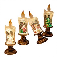 Nouvelles décorations de Noël transfrontalières de Chine : Bougie lumineuse en plastique avec motif de flocons de neige et dessin animé, ornement lumineux de Noël