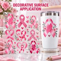 Autocollant personnalisé de sensibilisation au cancer du sein avec motifs de ruban rose sur film de transfert UV pour application décorative sur surface