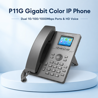 Téléphone IP Gigabit Flyingvoice P11G, 2 comptes SIP, PoE/Solaire, écran LCD couleur 2,4 pouces, double ports 10/100/1000M, 2000 contacts pour PME