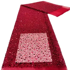 Adding Sequins to Fabric PVC Purplish Red Sequins Embroidery and Sequin Fabric Crystal Beads Fabric