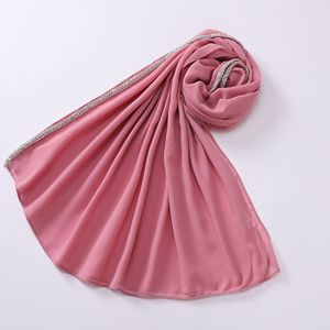 無地シフォンラインストーンヒジャブムスリムスカーフカスタムデザイン無地ムスリムショールヒジャブスカーフ - Product Image 3