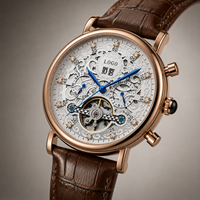 Reloj de Hombre Mecánico Automático de Lujo de Alta Gama, Caja de Aleación, Correa de Cuero Genuino, Esfera con Agujas, Resistente al Agua 30M