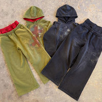 Ensembles Jogger Personnalisés Effet Délavé Acide, Ensembles Deux Pièces en Coton Épais Délavé Effet Soleil, Ensembles Sweat à Capuche et Pantalon de Survêtement à Double Taille