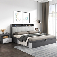 Lit Queen Size au design moderne, mobilier de chambre à coucher, lit pour hôtel et appartement avec tiroirs de rangement, lit King Size