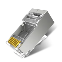 Connecteur RJ45 blindé Cat6A, 8P8C, plaqué or 50μ, connecteur traversant à 3 broches pour câble Ethernet 23-26AWG