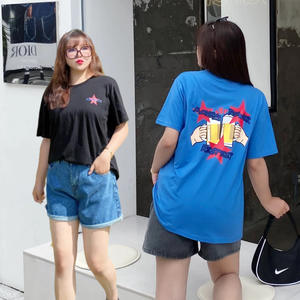 Camiseta holgada de verano para mujer de talla grande, camiseta negra con estampado de cerveza azul en la espalda, jersey de algodón N7645 - Product Image 1