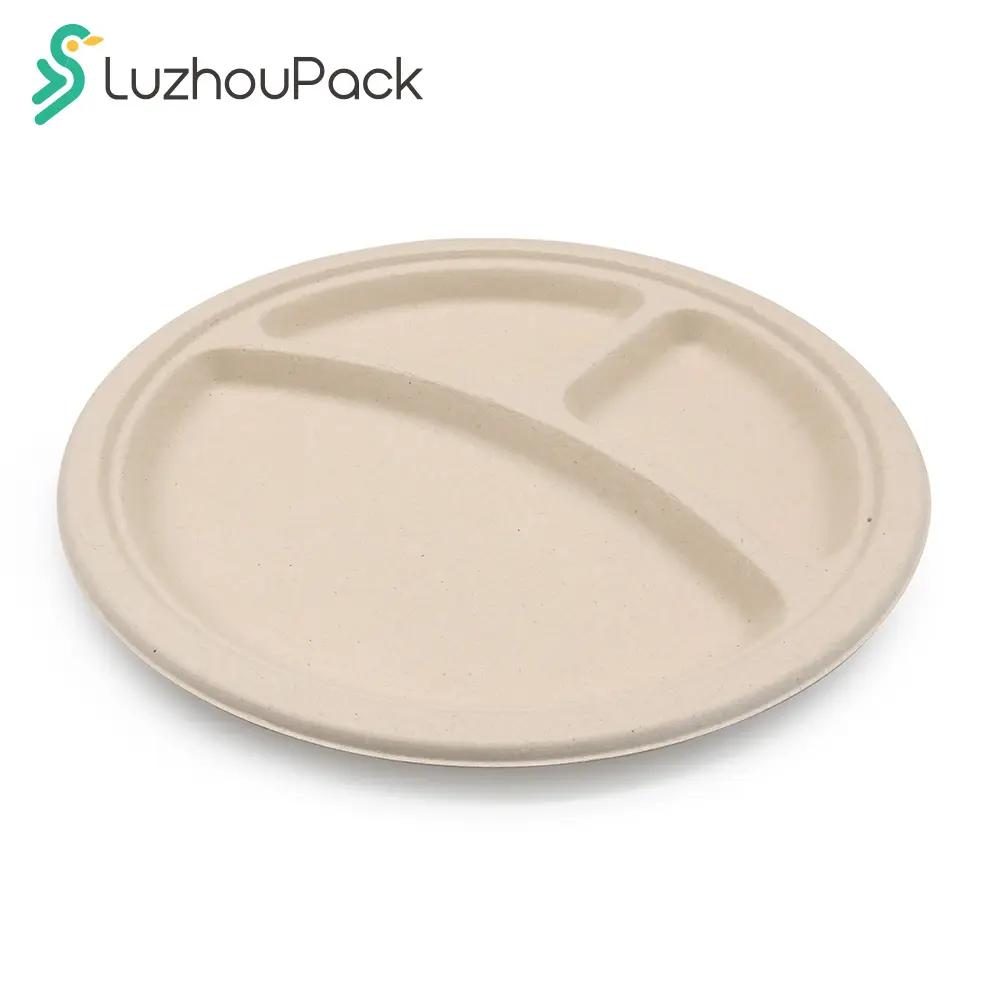 LuzhouPack 10 "3 구획 파티 맞춤형 종이 접시 일회용 생분해 성 친환경 기름기 방지 및 전자 레인지 안전