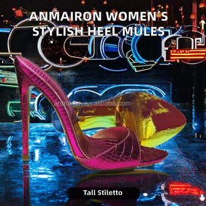 Anmairon - Mules de Tacón de Aguja con Punta Abierta para Mujer, de Cuero Genuino, para Verano y Otoño, Sandalias Sexys - Product Image 2